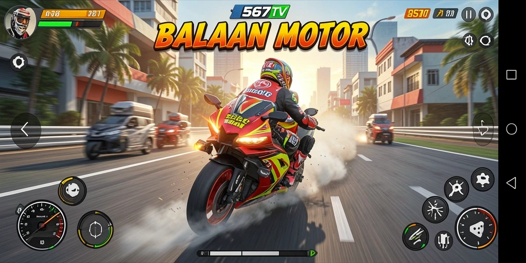 Gameplay menegangkan dalam balapan motor yang seru.