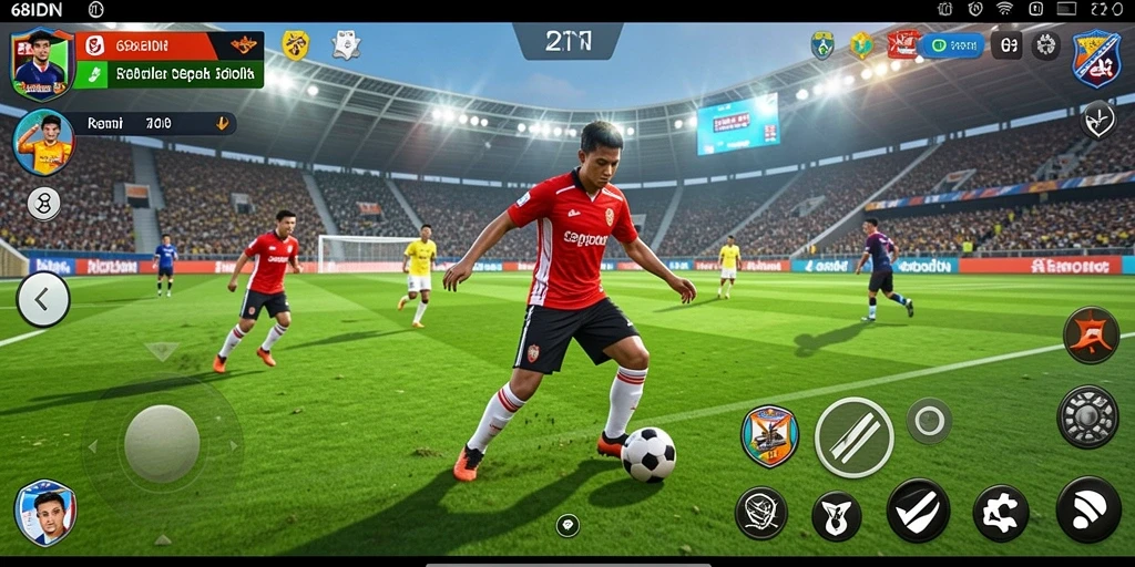 Tampilan gameplay 68IDN yang mendebarkan dengan aksi sepak bola nyata.