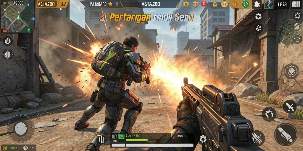 Tampilan gameplay yang seru dalam pertempuran TPS.