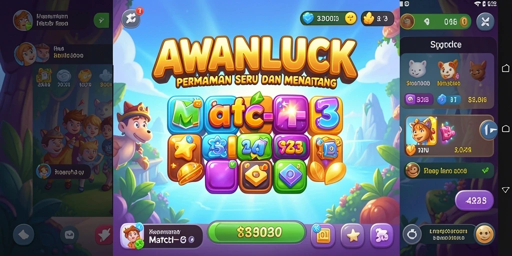 Screenshot menampilkan gameplay seru dari AWANLUCK dengan elemen Match-3.