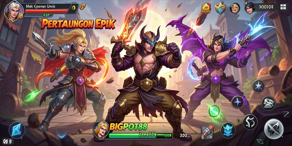 Tampilan seru dari gameplay BIGPOT88 saat karakter bertarung.