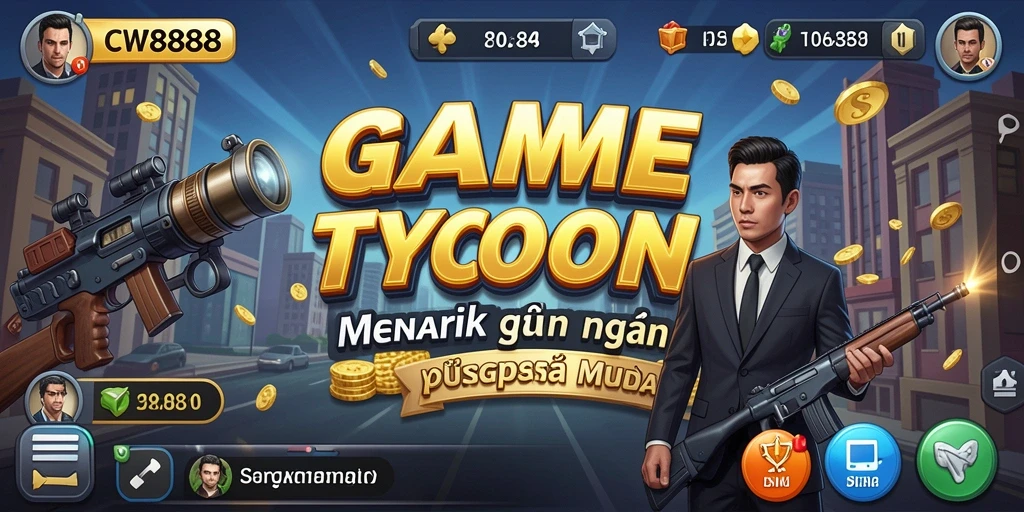 Tampilan screenshot utama CW8888 menampilkan momen seru saat mengelola bisnis Tycoon.