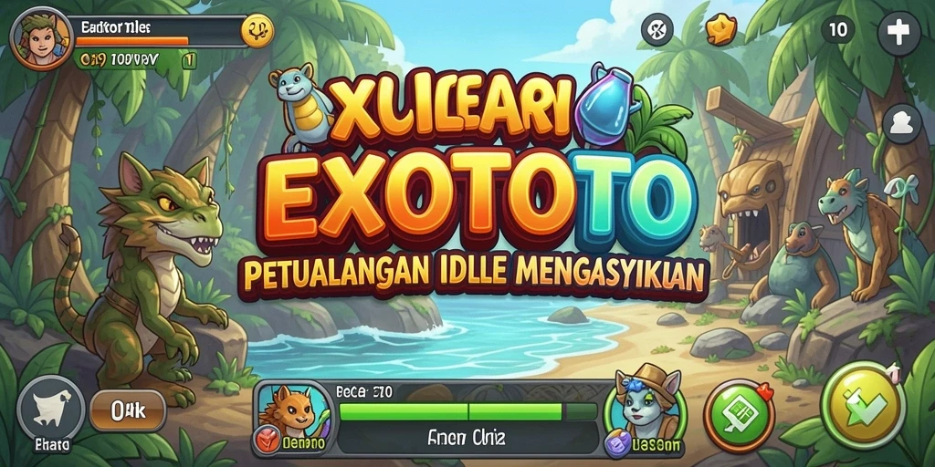 Tangkapan layar gameplay EXOTOTO menampilkan petualangan seru dan karakter yang menarik.