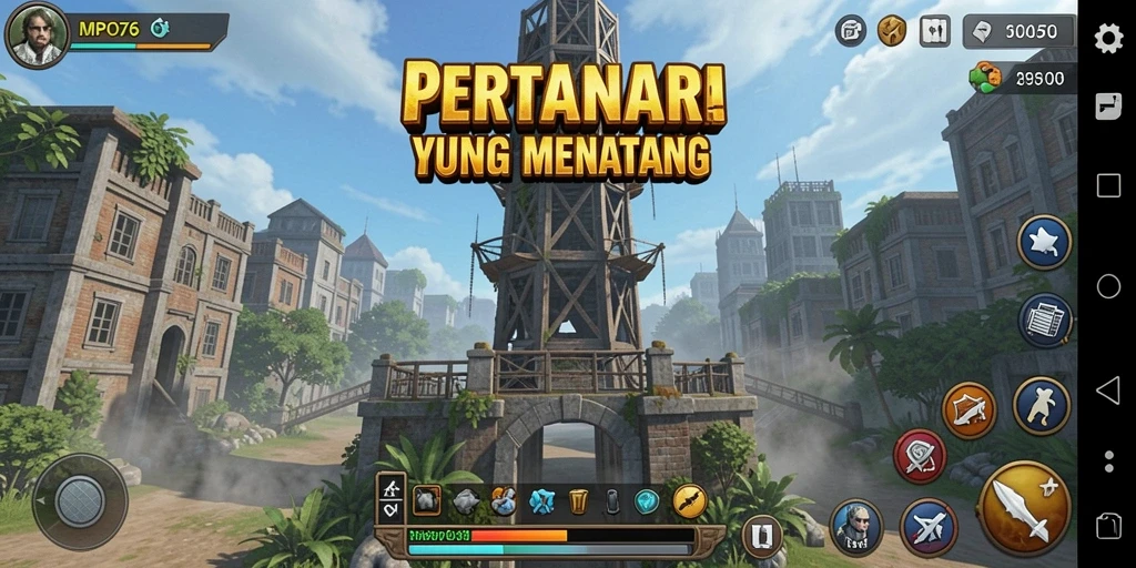 Tampilan gameplay Tower Defense yang mendebarkan di MPO76.
