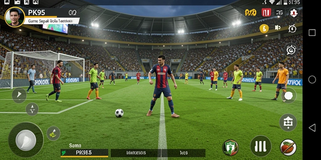 Tampilan gameplay PK95 yang mendebarkan dalam aksi sepak bola.