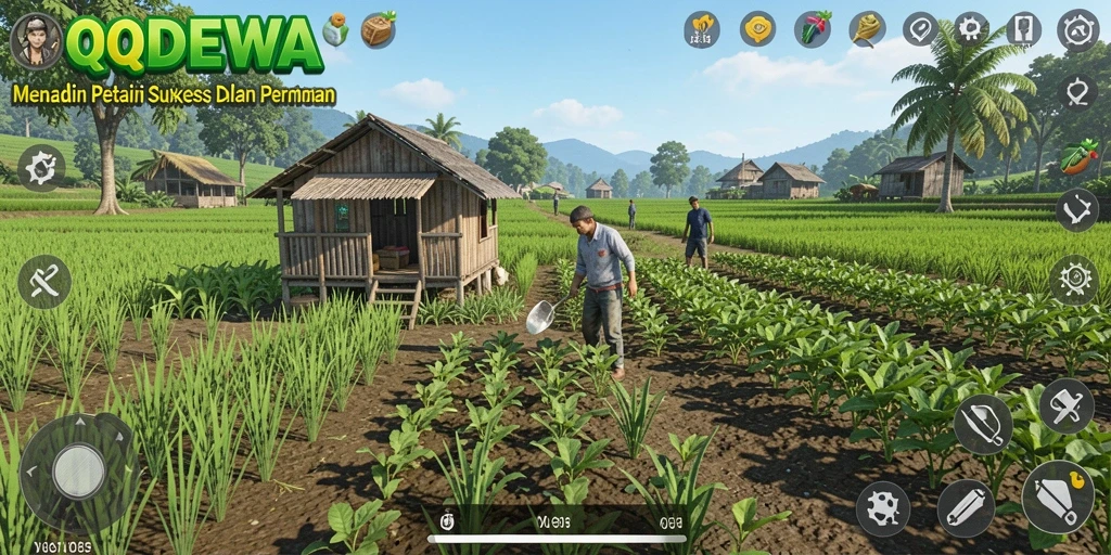 Tampilan gameplay menarik dari QQDEWA dengan aktivitas berkebun.