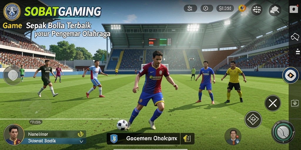 Tampilan gameplay SOBATGAMING dengan aksi sepak bola yang mendebarkan.