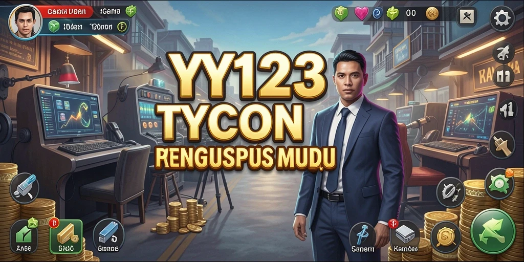 Screenshot gameplay YY123 menunjukkan pengelolaan bisnis yang seru.